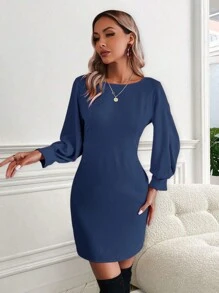 Chiquease Vestido De Espalda Descubierta Para Mujeres - Neblina azul - Ver 6