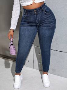 Slaydiva Women's Plus Size High Waisted Slim Fit Denim Jeans, Fall Women Clothes - Blue - View 1