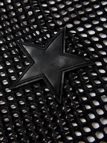 SHEIN ICON 星星補丁貼漁網短款上衣不附抹胸 - 黑色 - 查看 4