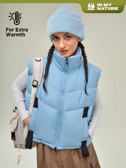 In My Nature Women's Turtleneck Outdoor Vest With Diagonal Pockets And Zipper