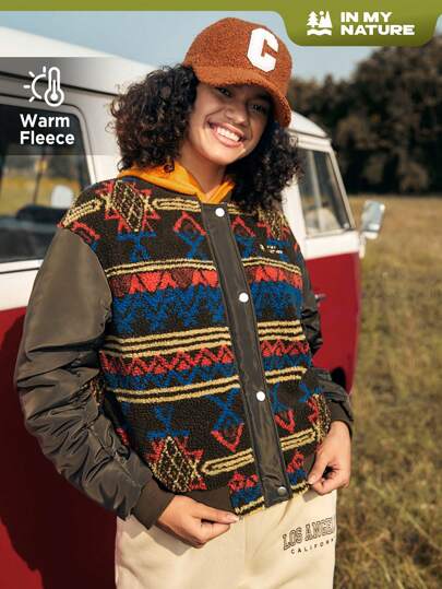 In My Nature Sudadera Con Capucha De Forro Polar Para Mujer Con Estampado Geométrico, Para Exteriores