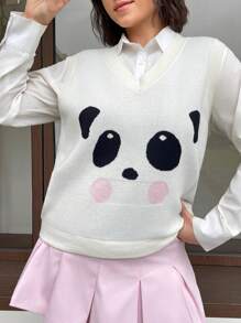 SHEIN EZwear Plus Size Women's Cartoon Pattern Sweater Vest - Multicolor - View 1