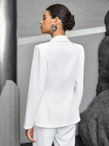 Maija 女式單排扣拉鍊裝飾西裝外套 - 白色 - 查看 2