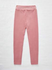 SHEIN Leggings Cortos De Color Liso Para Niña Adolescente Con Detalles De Canalé