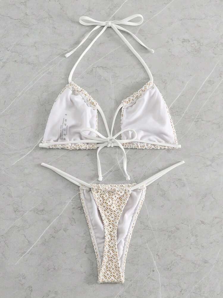 Summer Beach Women's Hollow Out Knit Halter Bikini Set