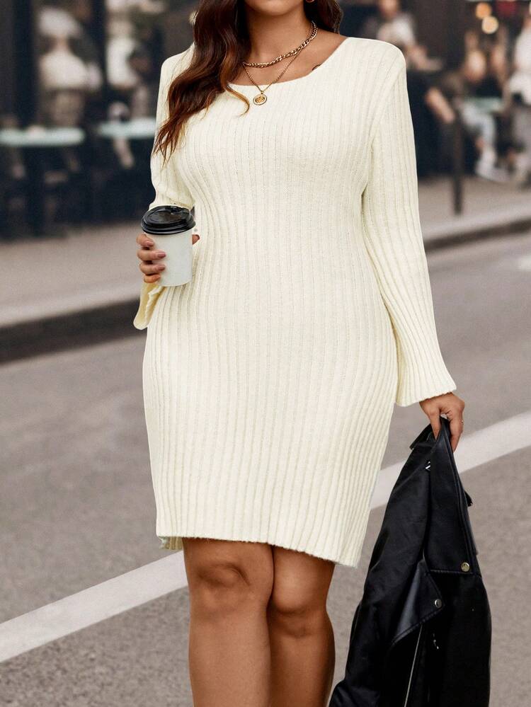 Women's Plus Size Hollow Out Twisted Knit Sweater Dress Fall Cloth For Women
