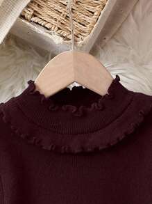 SHEIN Girls' Lettuce Trim Stand Collar Sweater