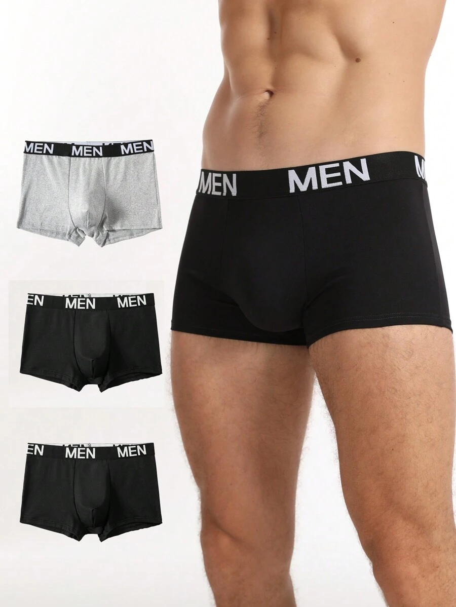 EasyFave 3pcs/Set Men's Boxer Briefs With Letter Weave Design Waistband