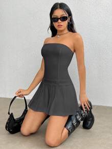 SHEIN EZwear 女士無肩帶荷葉邊連衣裙