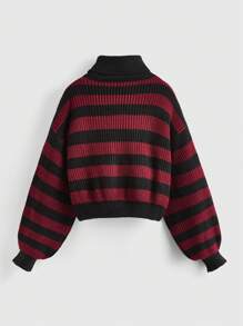 ROMWE Grunge Punk Punk cổ điển Phong cách Đỏ  & Đen Sọc Ngắn Tay áo lồng đèn Áo cao cổ Áo len , Áo chui đầu - Đỏ - Xem 2