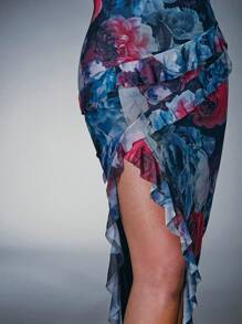 Hauture Floral Print Ruffle Top & Skirt Two Pieces Set - Multicolor - View 4