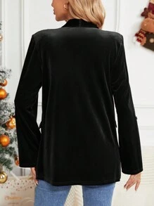 SHEIN LUNE 女式披肩翻領捲袖西裝外套 - 黑色 - 查看 2