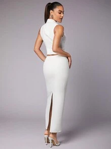 SHEIN BAE Traje Blanco De San Valentín, Chaleco Y Falda Larga, Elegante Conjunto De Dos Piezas Para Mujer - Blanco - Ver 2