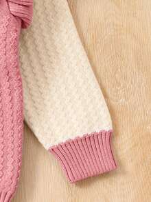 SHEIN Little Girls' Ruffle Trim And Bow Decor Contrast Sweater - Pink - View 5