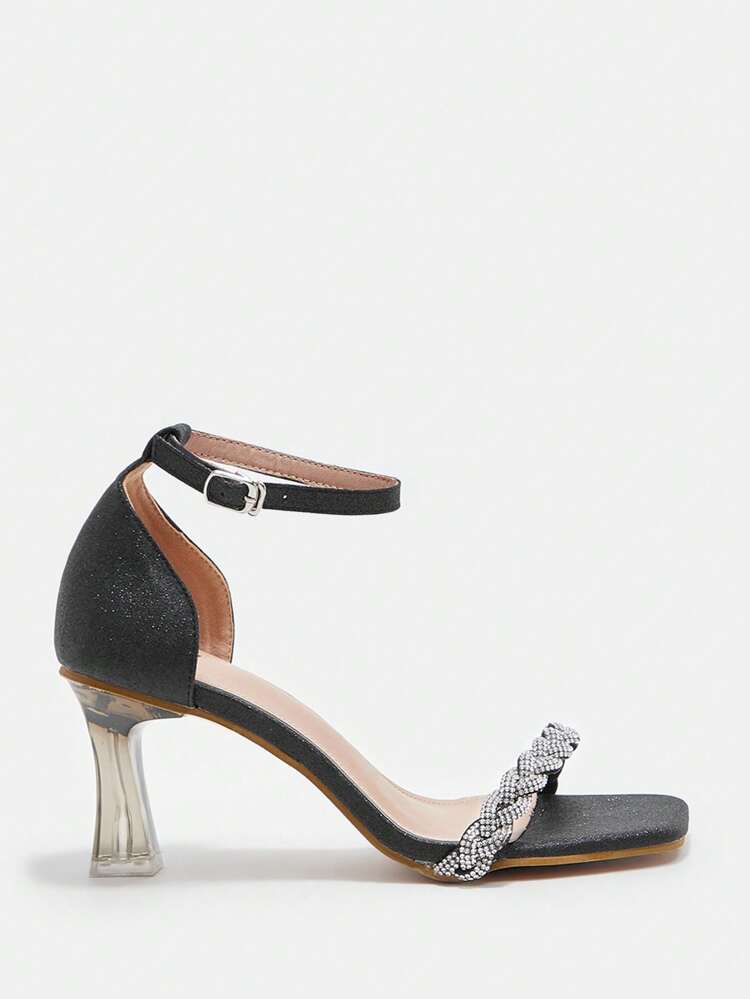 Rhinestone Decor Ankle Strap Women's Fashion High Heel Sandals