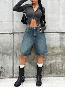 SHEIN ICON 男士不對稱下擺羅紋紐扣針織 T 卹