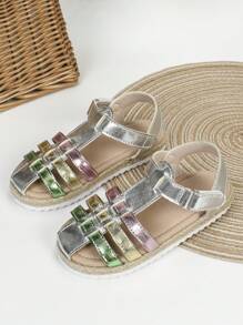 Girls' Casual Fashionable Flat Sandals With Multi-Color Woven Straw Rope - Multicolor - View 3