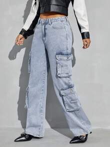 SHEIN ICON Cargo Denim Pants - Light Wash - View 4