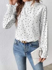 SHEIN Clasi Của phụ nữ In Trái tim Nút Lên Áo sơ mi - trắng - Xem 4