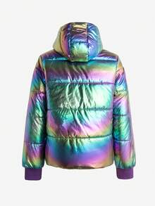 SHEIN Unity Women's Colorful Zipper Hooded Padded Padded Coat Clothes Winter - Multicolor - View 2
