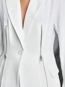 Maija 女式單排扣拉鍊裝飾西裝外套 - 白色 - 查看 7