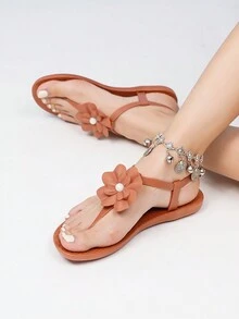 Của phụ nữ Dép xăng đan , Mới Mùa hè Bằng phẳng Hoa Dép tông Đối với Bữa tiệc  bãi biển Và Ngày lễ - Màu Khaki - Xem 4