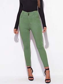 SHEIN Màu thuần Thon gọn Quần jean - xanh quân đội - Xem 5