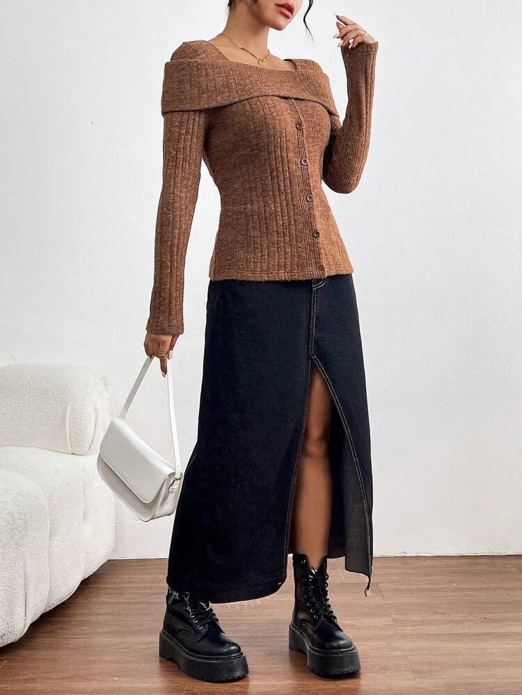 Women's Square Collar Button Front T-shirt