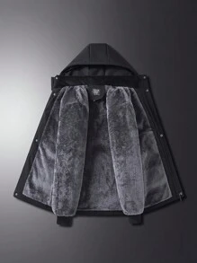 Men's Hooded Fleece Winter Coat, Fall/Winter, Warming - Black - View 3