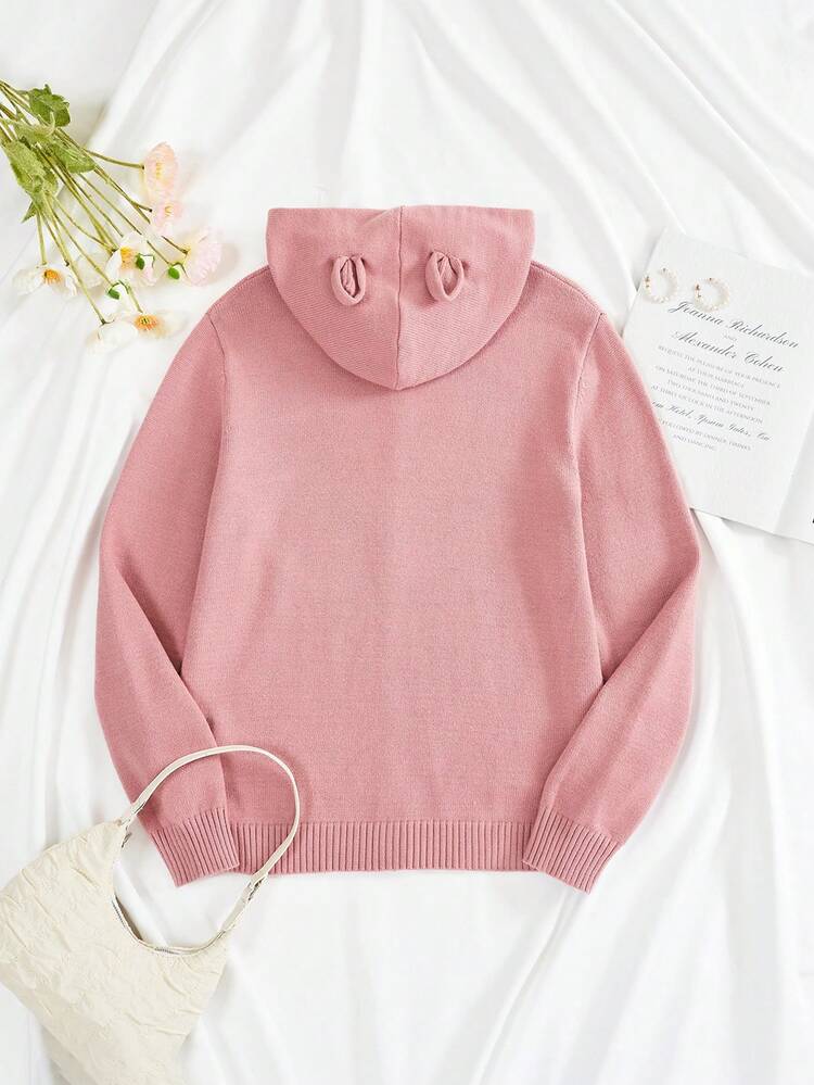 Hooded Zip-up Cardigan With 3d Ears