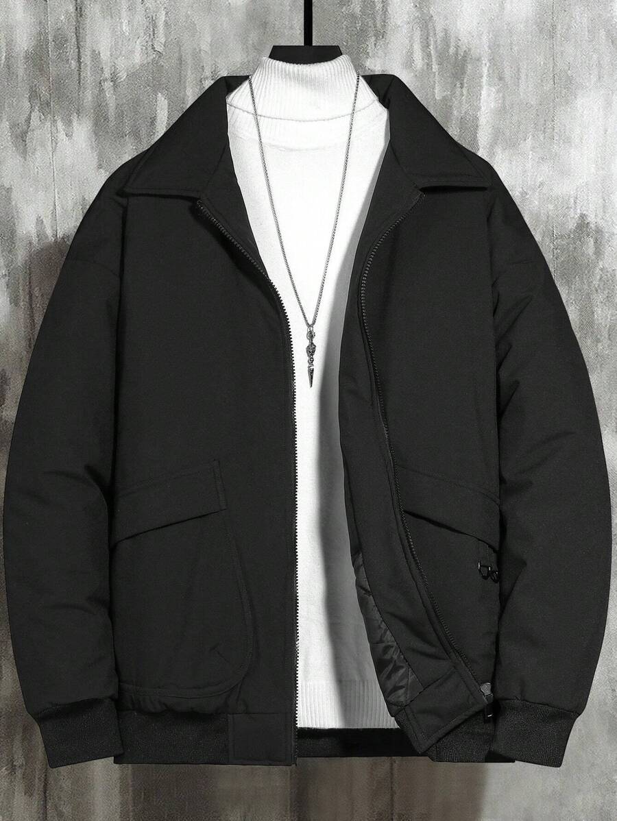 Manfinity Homme Loose Fit Men's Black Quilted Coat With Concealed Pockets