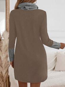 SHEIN LUNE Của phụ nữ In Trái tim Tay áo dài Dây rút Đầm - Màu nâu  Mocha - Xem 2