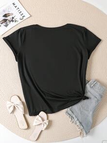 Maweii Kích thước lớn Của phụ nữ Hoa văn Daisy Áo thun - màu đen - Xem 2