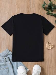 SHEIN Tween Girls Colorful Pattern Round Neck T-Shirt