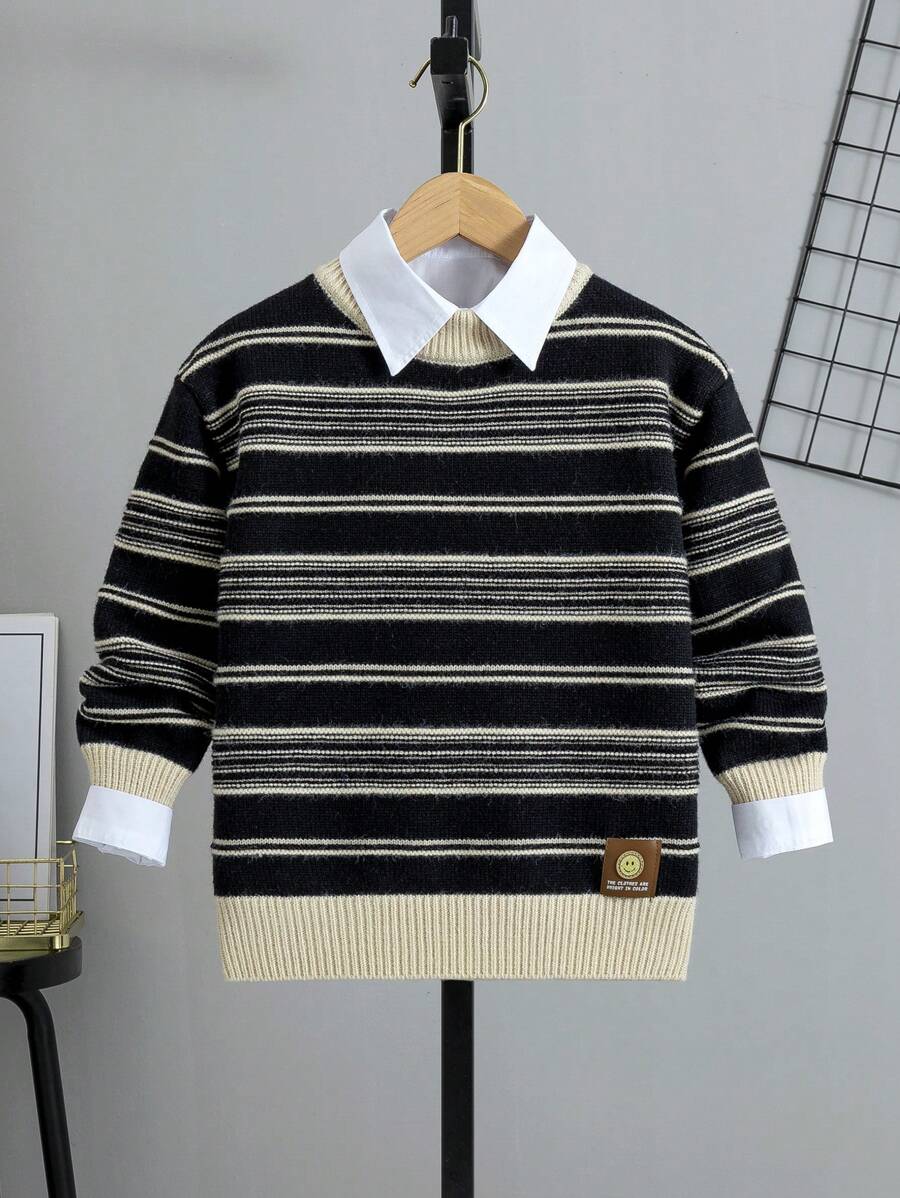 Boys' Striped Sweater - Black - View 1