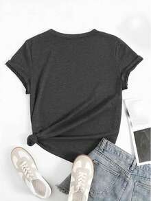 Women's UFO Printed Loose Fit Round Neck Short Sleeve T-Shirt - Grey - View 2