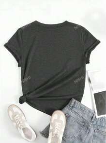 Camiseta de mujer de manga corta, cuello redondo, con estampado de OVNI, corte holgado