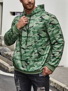 Manfinity Homme Men Plus Casual Loose Fit Camouflage Hooded Sweatshirt In Green - Army Green - View 6
