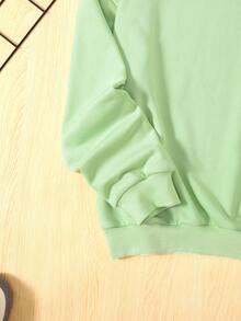 SHEIN Con trai Giải trí Đan In thư Áo chui đầu Áo nỉ Với Vòng cổ - màu xanh lá - Xem 4