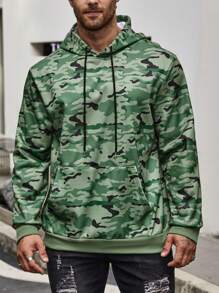 Manfinity Homme Men Plus Casual Loose Fit Camouflage Hooded Sweatshirt In Green - Army Green - View 3
