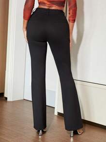 Apperloth A Elegant Solid Zipper Double Button Slant Pocket Back Elastic Waist Wide Leg Slim Fit Work Pants For Women Dress Pants Trousers