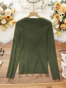 SHEIN Clasi Kích thước lớn Của phụ nữ Kết cườm Tay áo dài Áo len Áo chui đầu - màu xanh lá - Xem 2