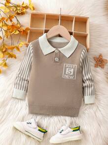 Baby Boys' Sweater With Letter & Stripe Pattern - Khaki - View 1