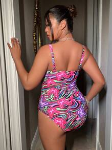 Swim EVENT 女性漸層時尚方領大尺碼連體游泳衣 - 彩色 - 查看 2