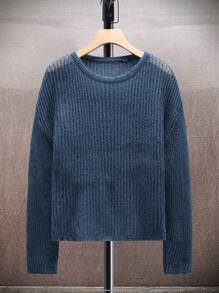 Manfinity Hypemode Men's Solid Color Loose Fit Flared Sleeve Casual Sweater - Blue - View 3