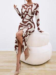 SHEIN Privé Ladies' Inexpensive Multicolor Striped Long Pleated Dress - Multicolor - View 4