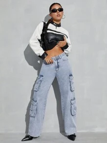 SHEIN ICON Cargo Denim Pants - Light Wash - View 5