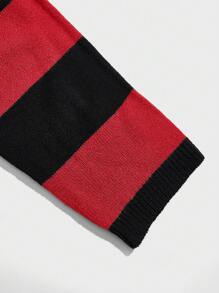 ROMWE MEN Grunge Punk Men Striped Pullover Sweater