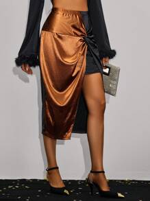 SHEIN Clasi Women'S Color Block High Side Slit Skirt - Multicolor - View 4