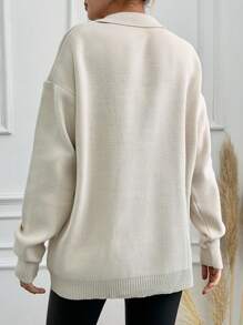 EURMUSE Ladies Lapel Drop Shoulder Sweater - Beige - View 2